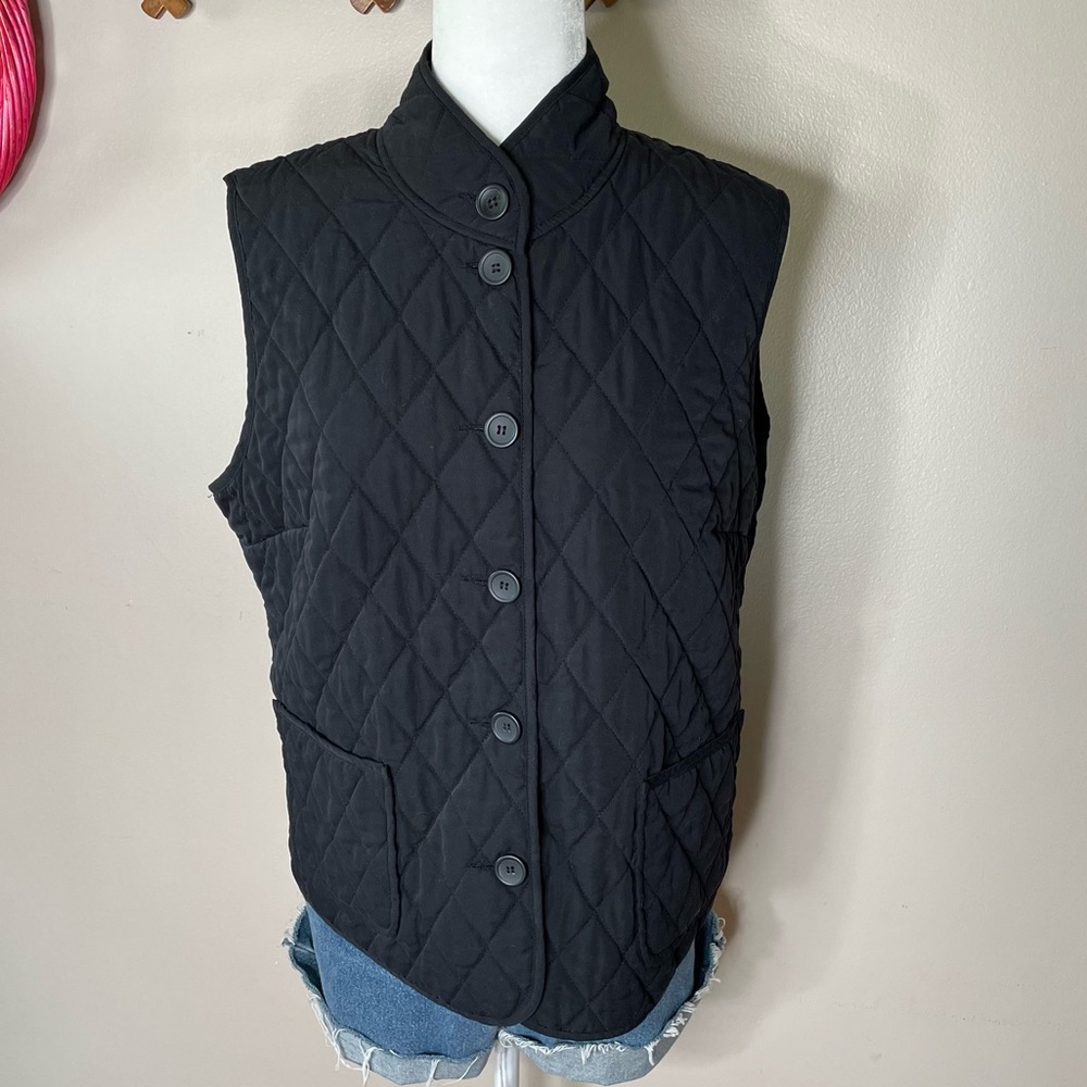 Vintage quilted black button down vest